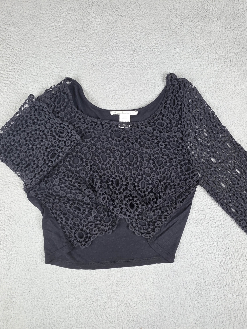 American Rag Cie Shirt Top Black XL Womens Vintage Style Crochet Linen Blend
